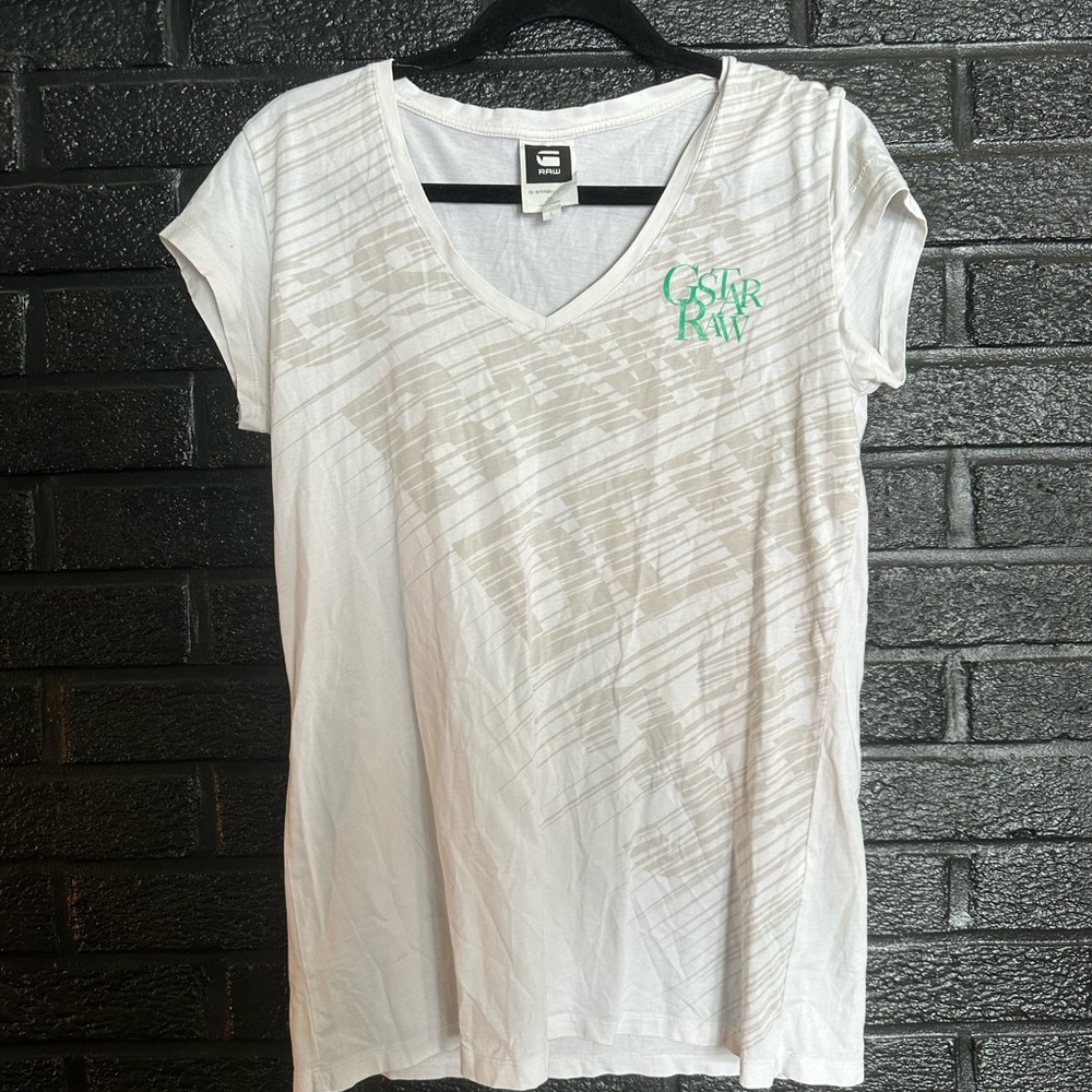 G-Star Women's White V-Neck Top Size Large